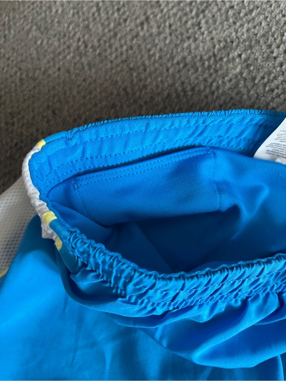 Nike Dri-Fit Women's Bright Blue Running Shorts with Yellow Trim - Picture 3 of 5